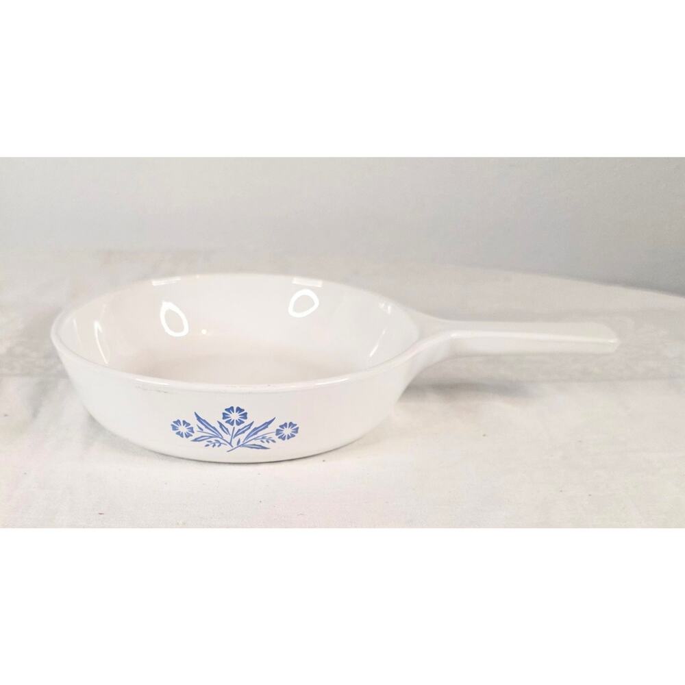 Vtg. P-83 6 1/2" Corning Ware Saucepan Skillet White w/Blue Cornflower Pattern